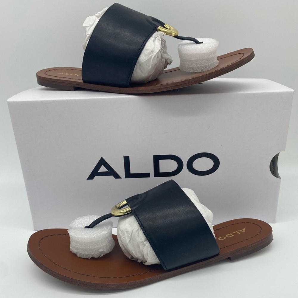 ALDO Ocericia leather ring post sandals in black - Picture 5 of 16